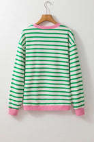 Bright Green Striped Contrast Edge Long Sleeve Top - VacationGrabs