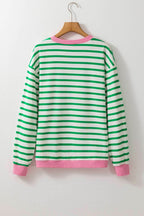Bright Green Striped Contrast Edge Long Sleeve Top - VacationGrabs