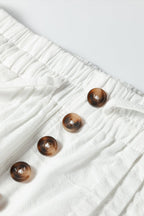 Solid Buttoned Drawstring Waist Pleated Wide Leg Pants