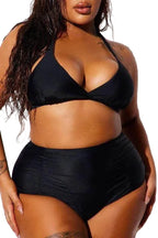 Swimwear - Two Piece High Waist With Rughe Front - VacationGrabs