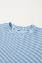 Solid Corded Knit Mock Neck T-Shirt