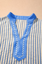 Stripe Colorblock V-Neck Short Sleeve Blouse