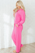 Solid Collared Top and Central Seam Pants Set