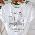 Women's white 90s Paris graphic t shirt for casual outings