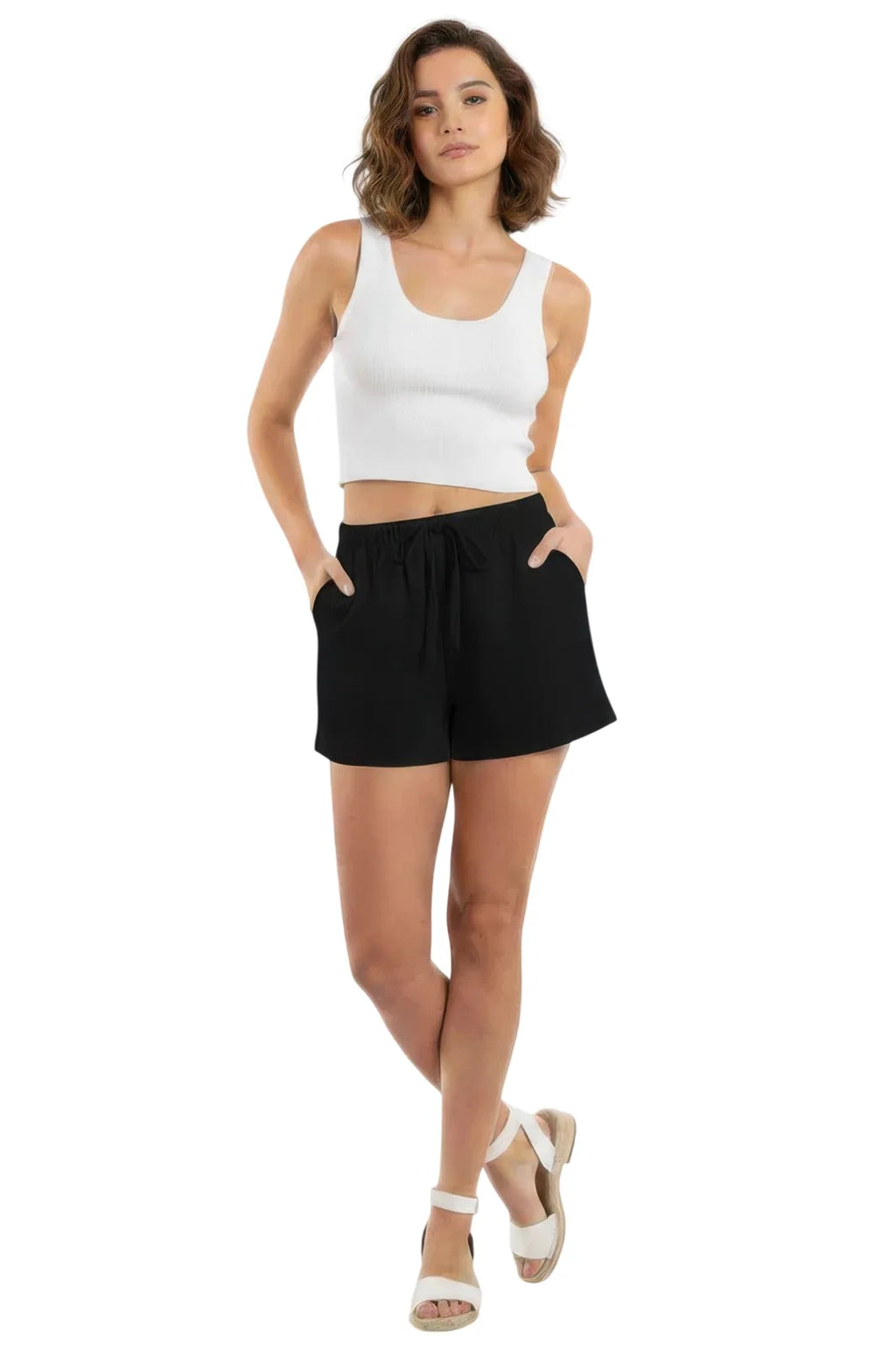 Essential Cotton Comfort Shorts - Black - white background