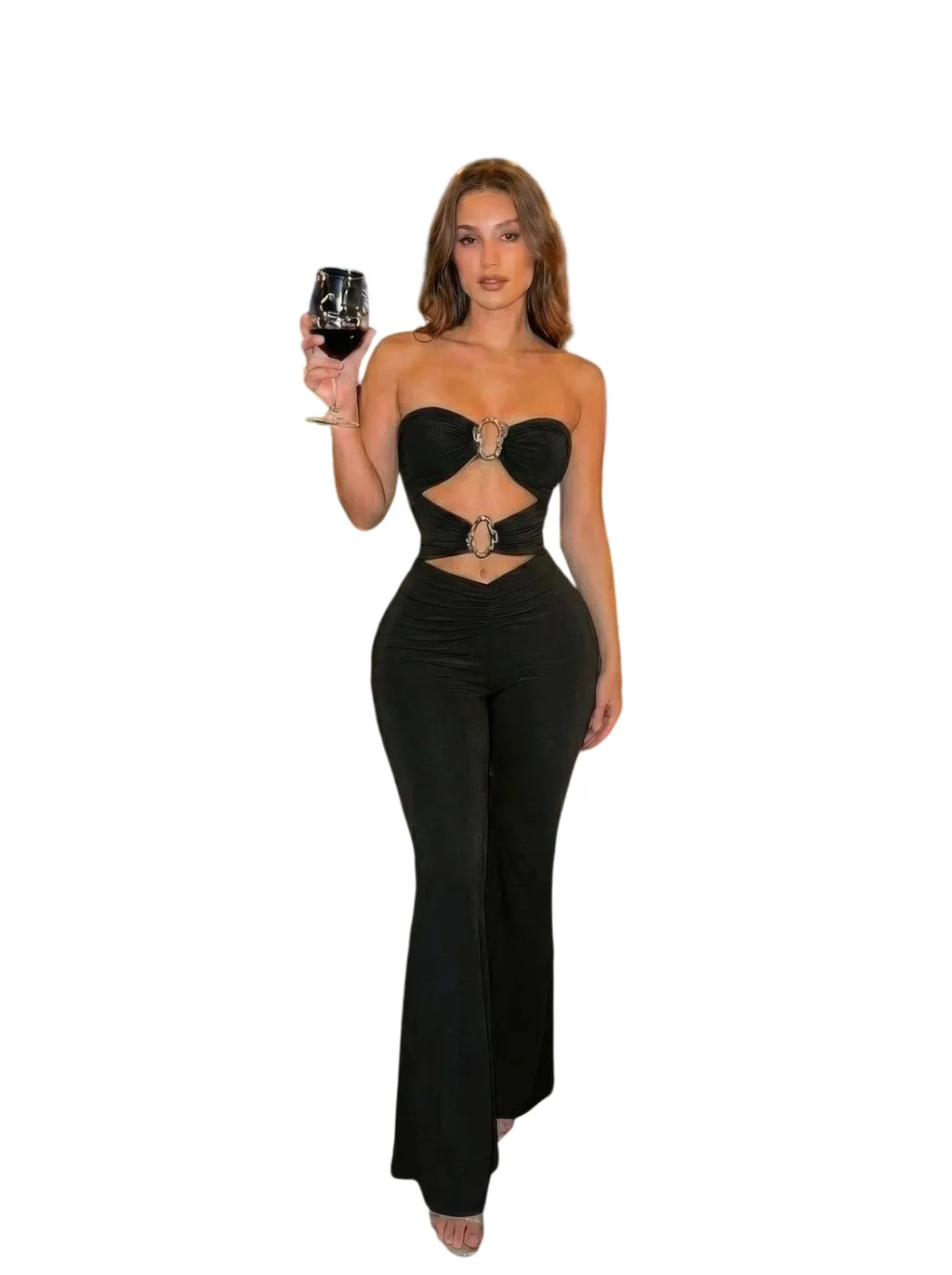 Cut-out,strapless Jumpsuit That Flares Out - white background