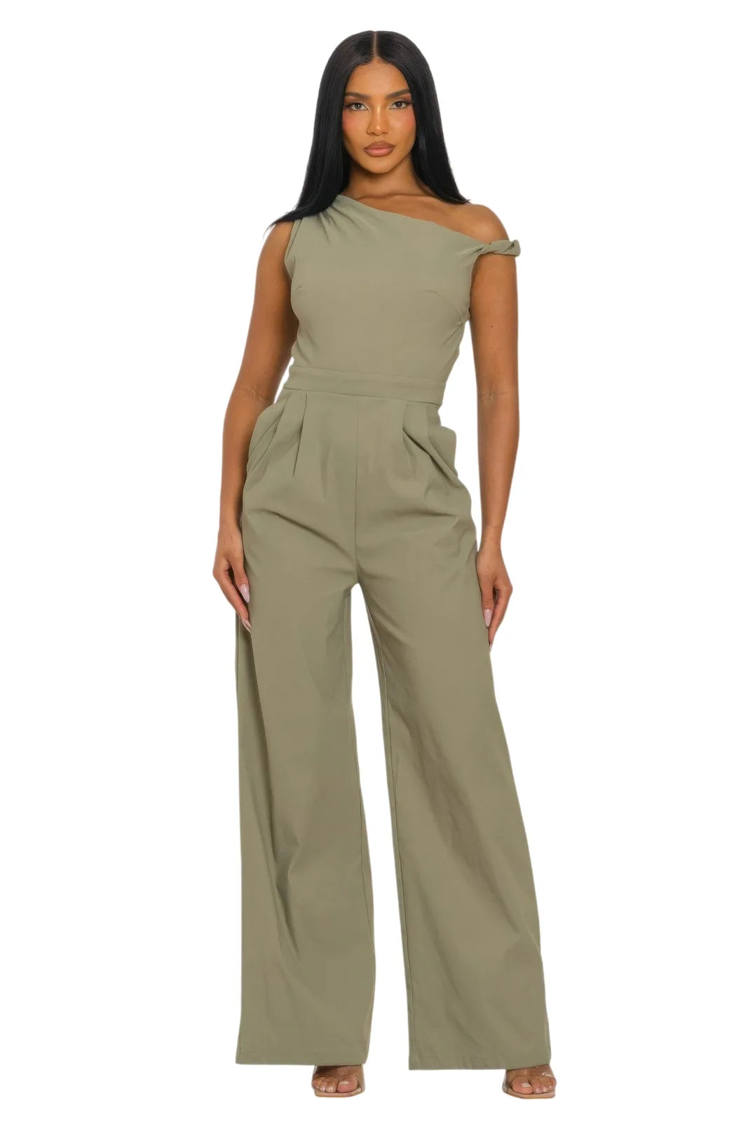 Chic Poise One-shoulder Jumpsuit - white background