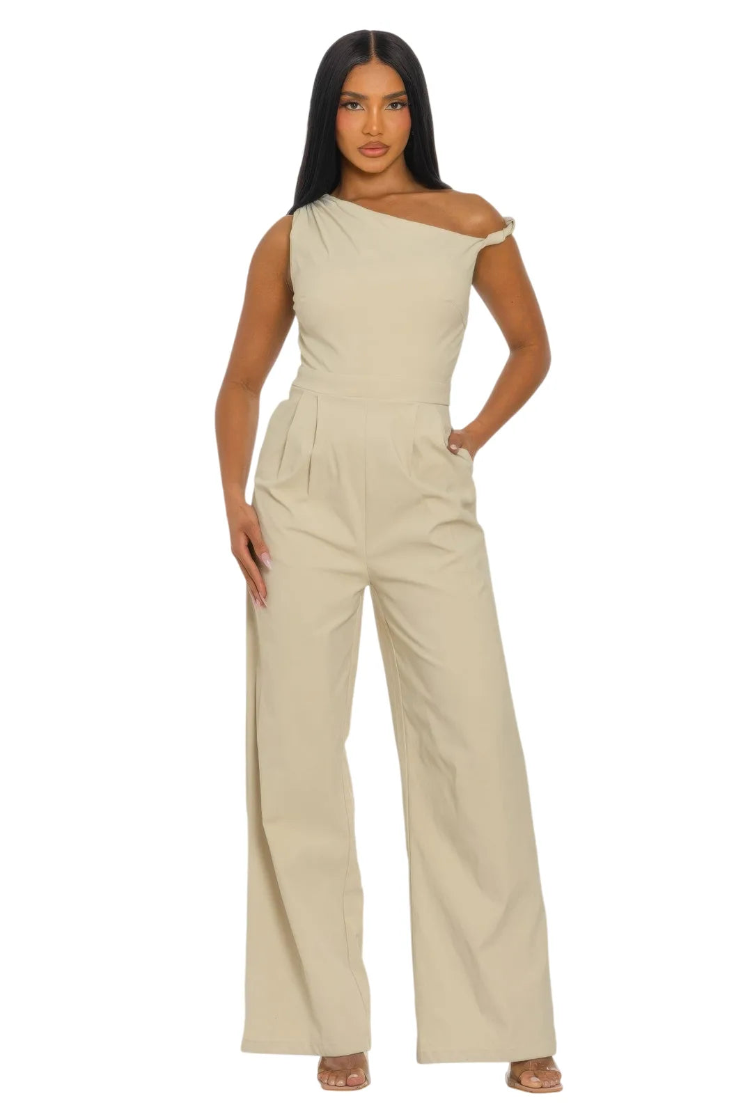 Chic Poise One-shoulder Jumpsuit - white background