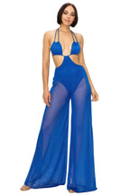Bikini Top And Mesh Wide Pant Jumpsuit - white background