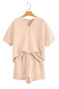 Solid Textured T-Shirt and Shorts Set - Apricot - white background