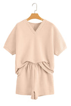 Solid Textured T-Shirt and Shorts Set - Apricot - white background