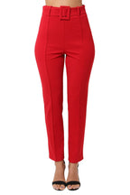 Women's Red Pants with Belt with a Buckle for Travel - white background