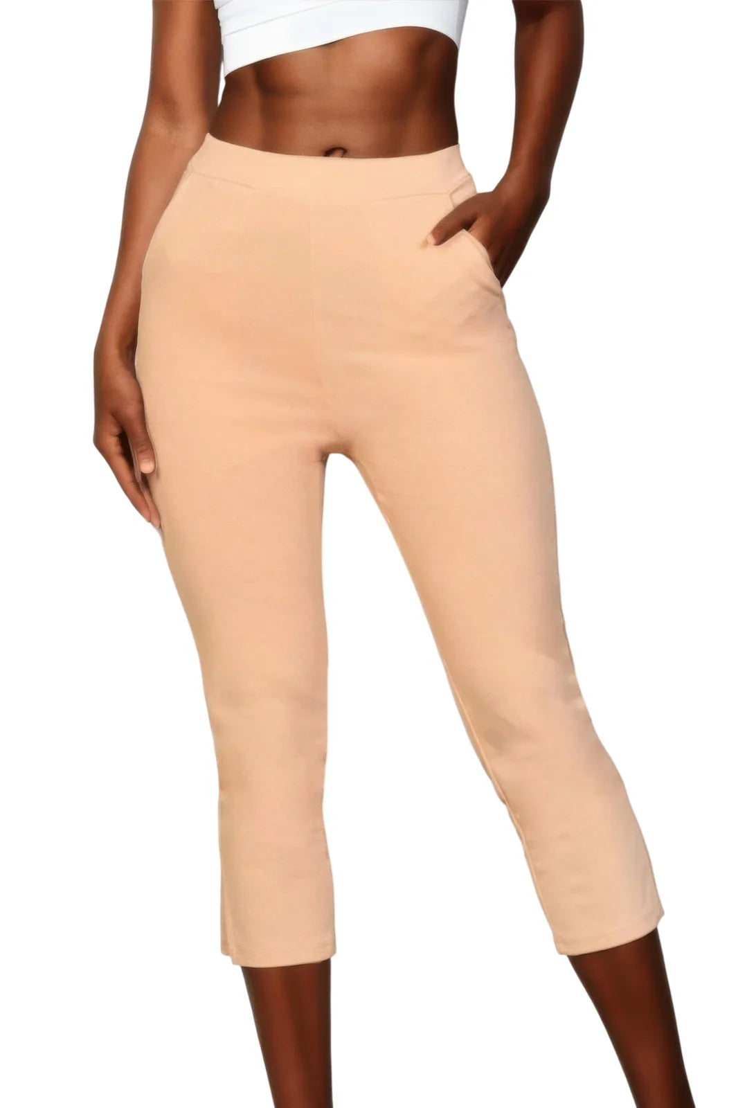 Cropped Pants for Women - Comfortable Travel Essential - Khaki - white background