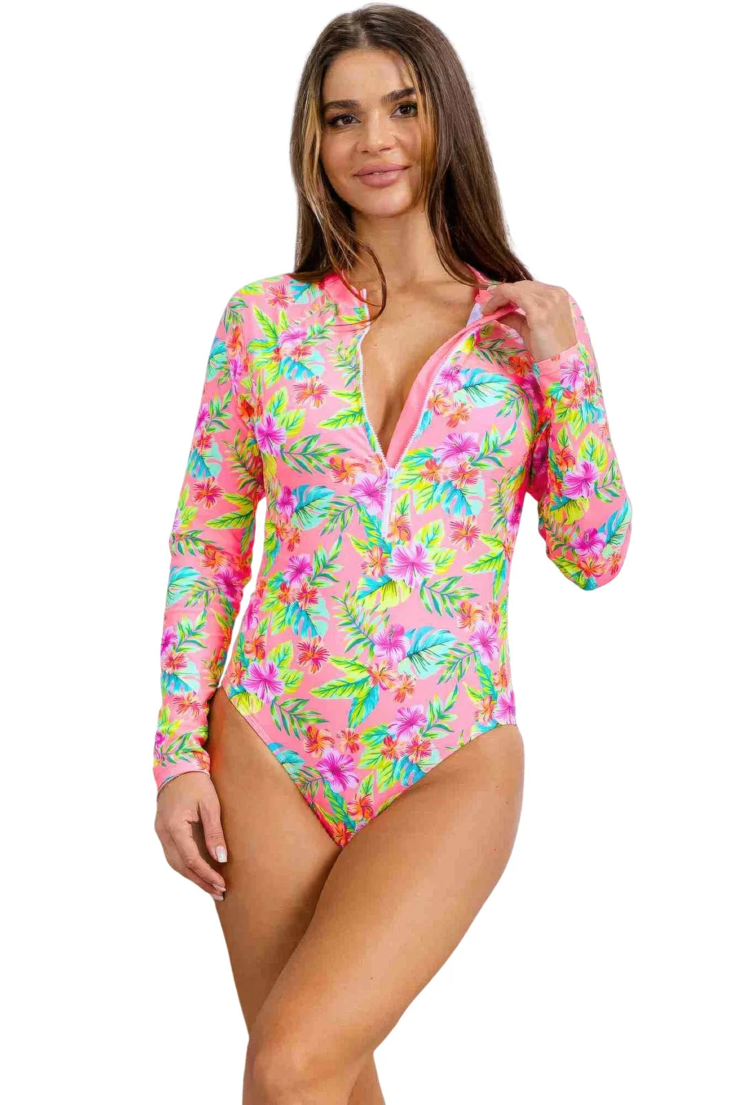 Long Sleeve Swimsuit for Women's Beach Adventures - white background