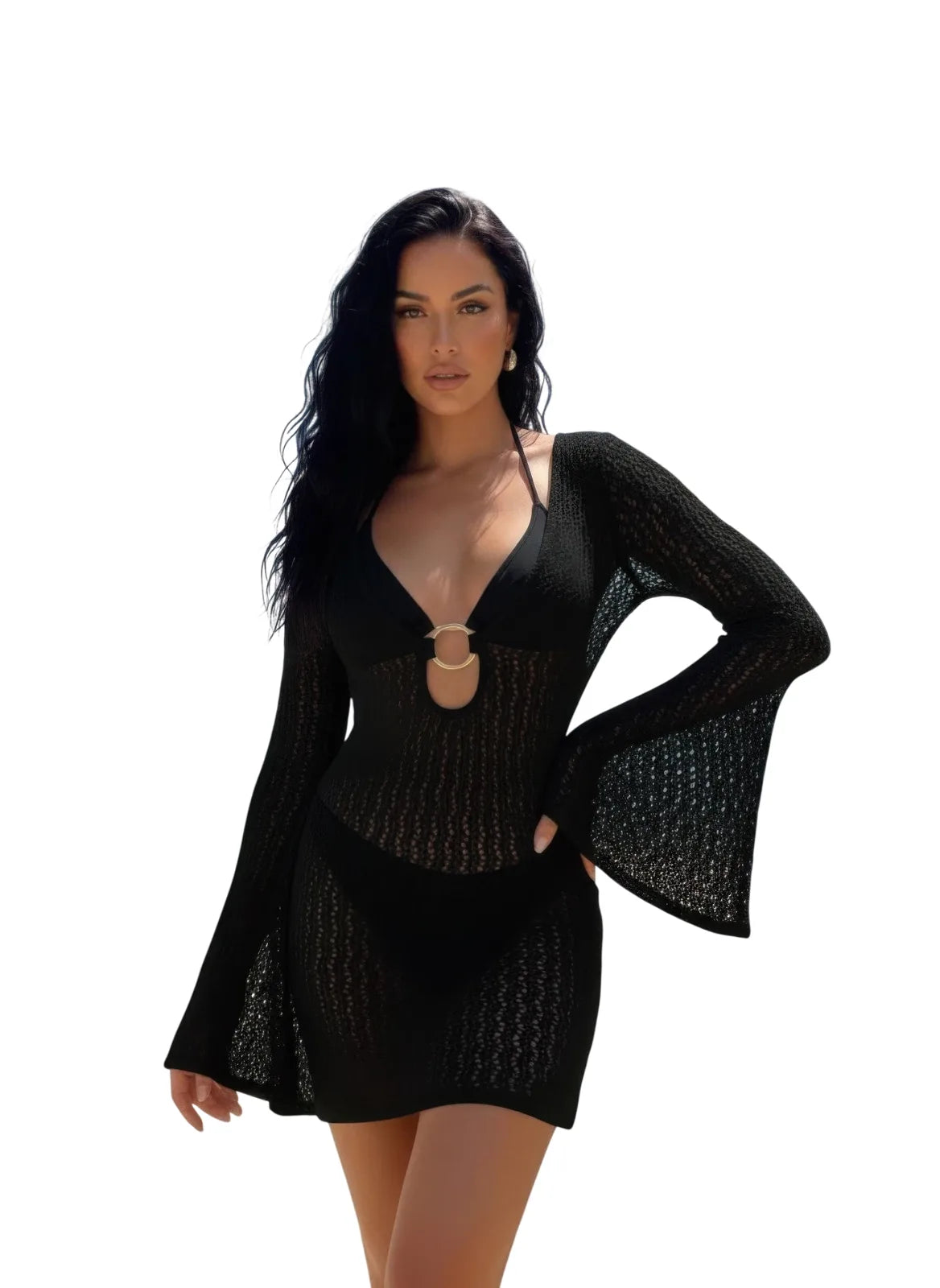 Women's Midi Dress Beach Cover-Up for Vacation Getaway - white background