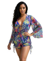 Vibrant Tropical Print 3-piece Bikini & Mesh