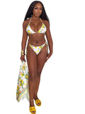Women's String Bikini with Lemon Print for Vacations