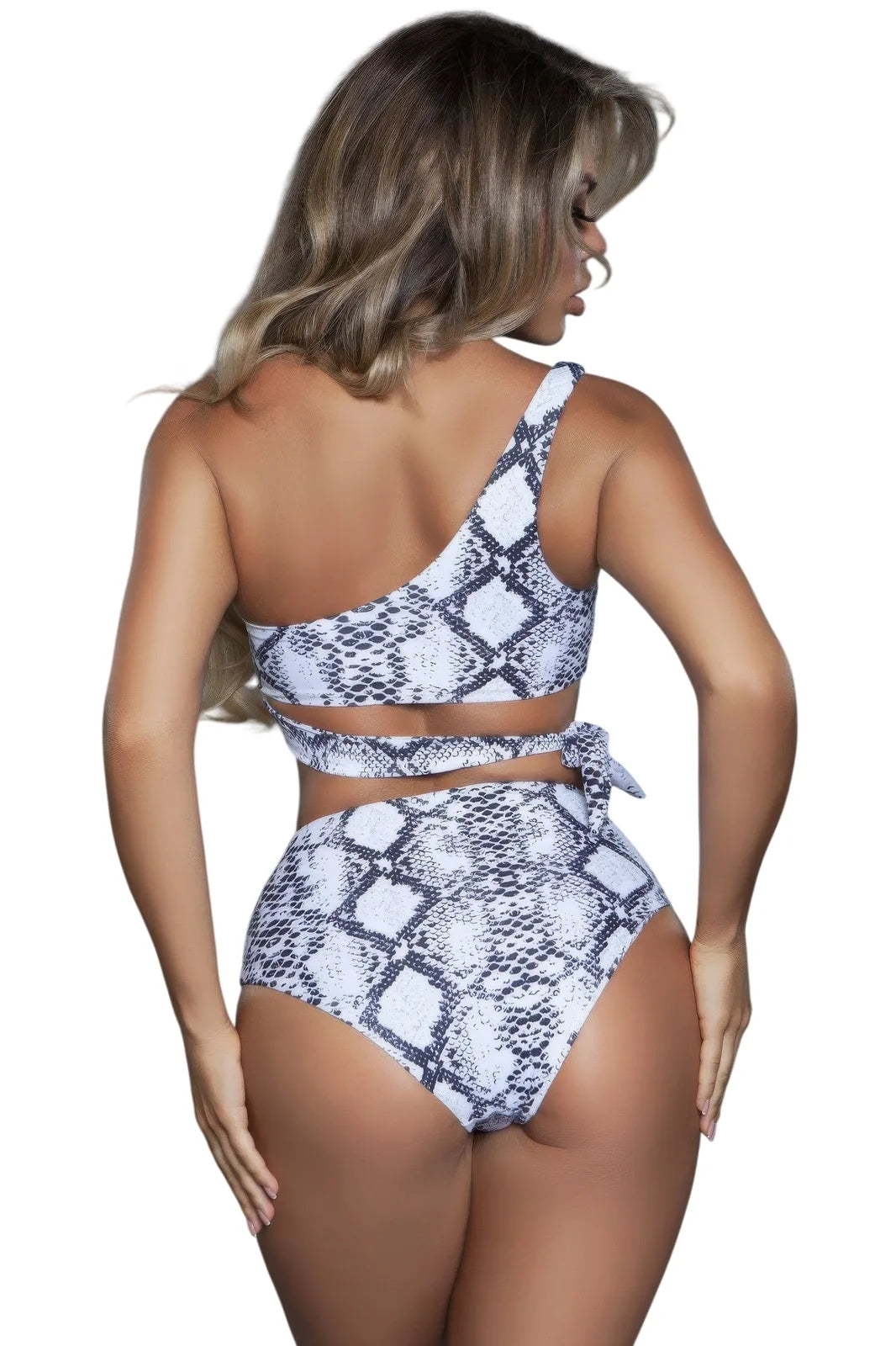 Women's Sleep Athena Snake Print High-Waist Swimwear - Python - white background