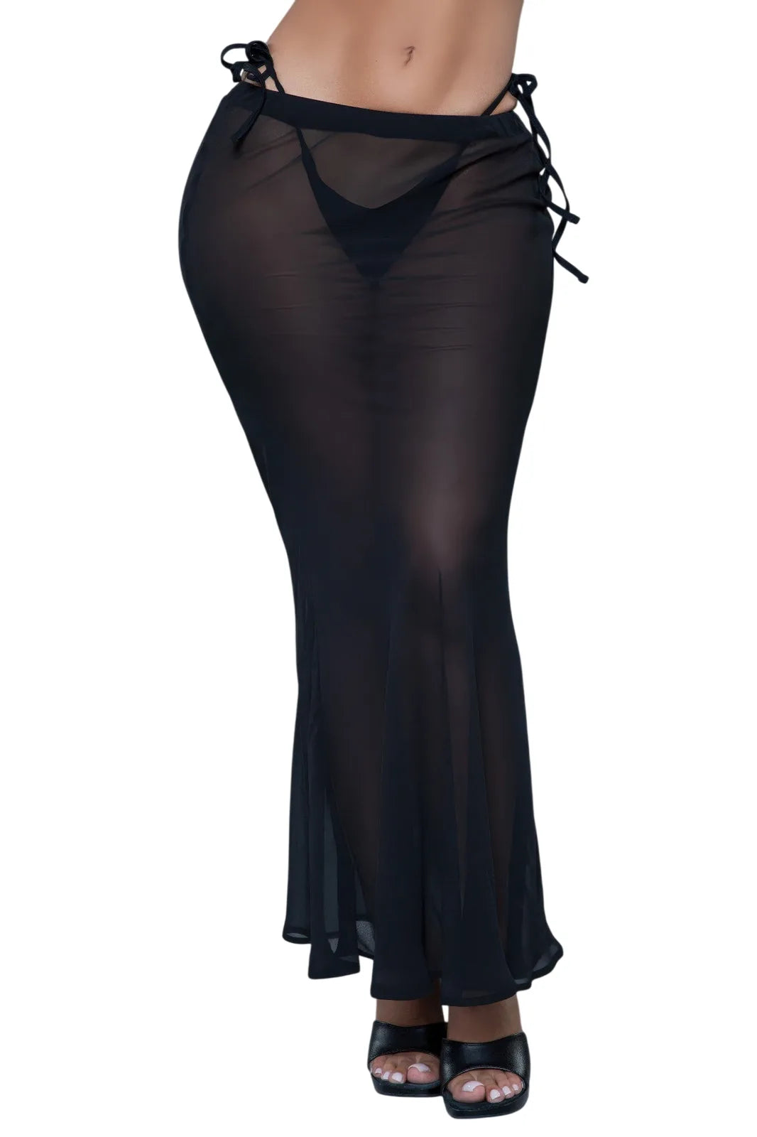 Women's Sheer Black Cover Up for the Beach - Black - white background