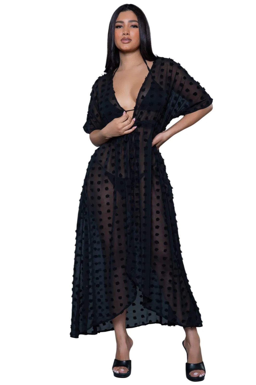 Chic Women's Swimwear and Maxi Dress Cover-Up - Black - white background