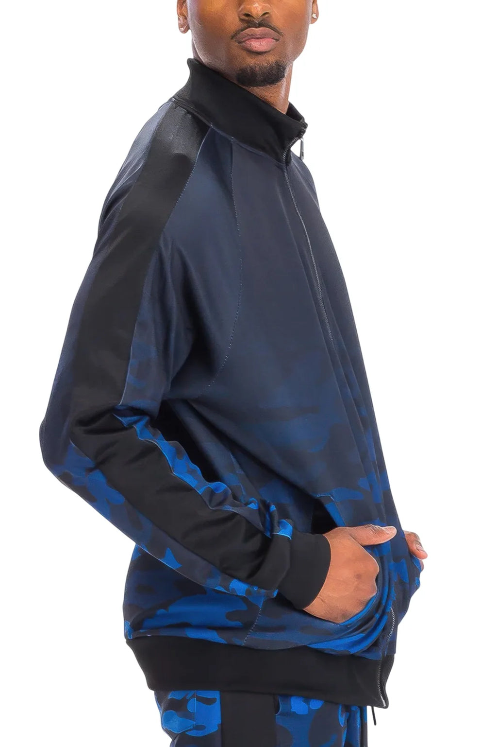 Men's Camo Jacket for Comfortable Travel Adventures - Blue - white background