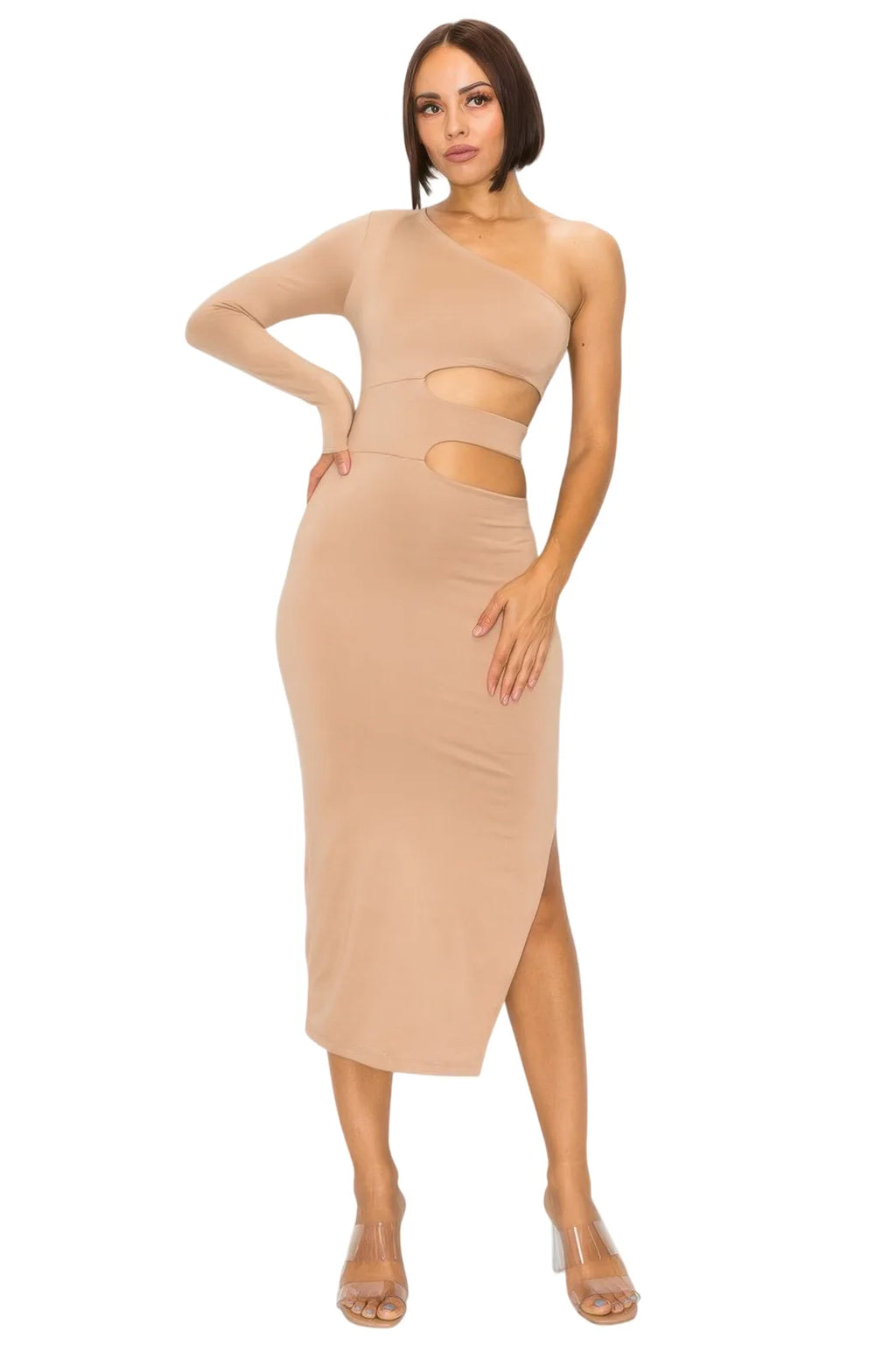 Chic Women's Cutout Midi Dress and Maxi Dress - white background