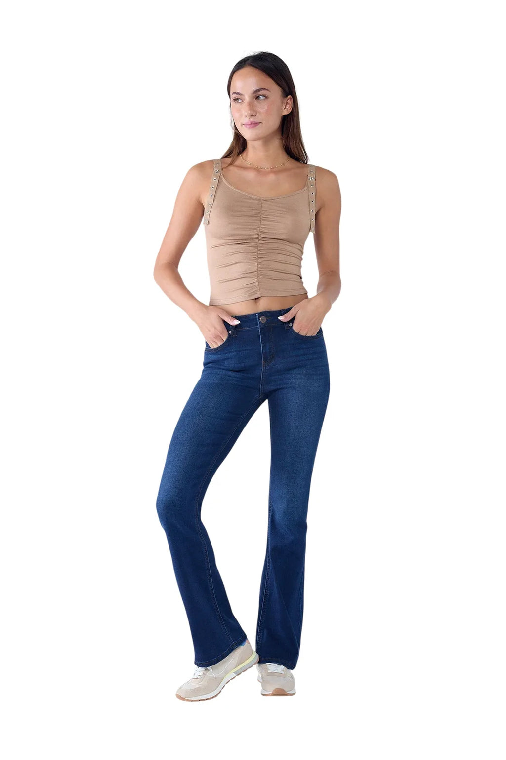 High Rise 5-Pocket Bootcut Jeans - DARK - white background