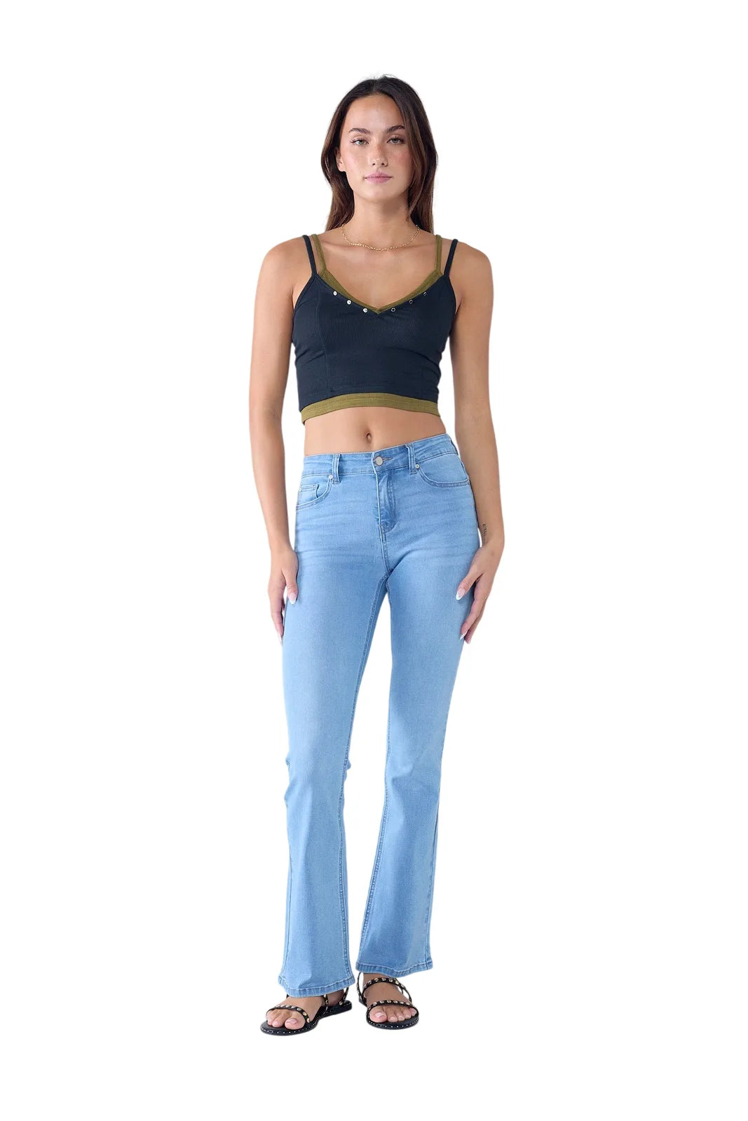 High Rise 5-Pocket Bootcut Jeans - LIGHT - white background