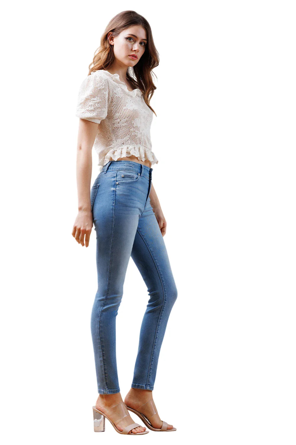 Mid Rise Destructed Skinny Jeans