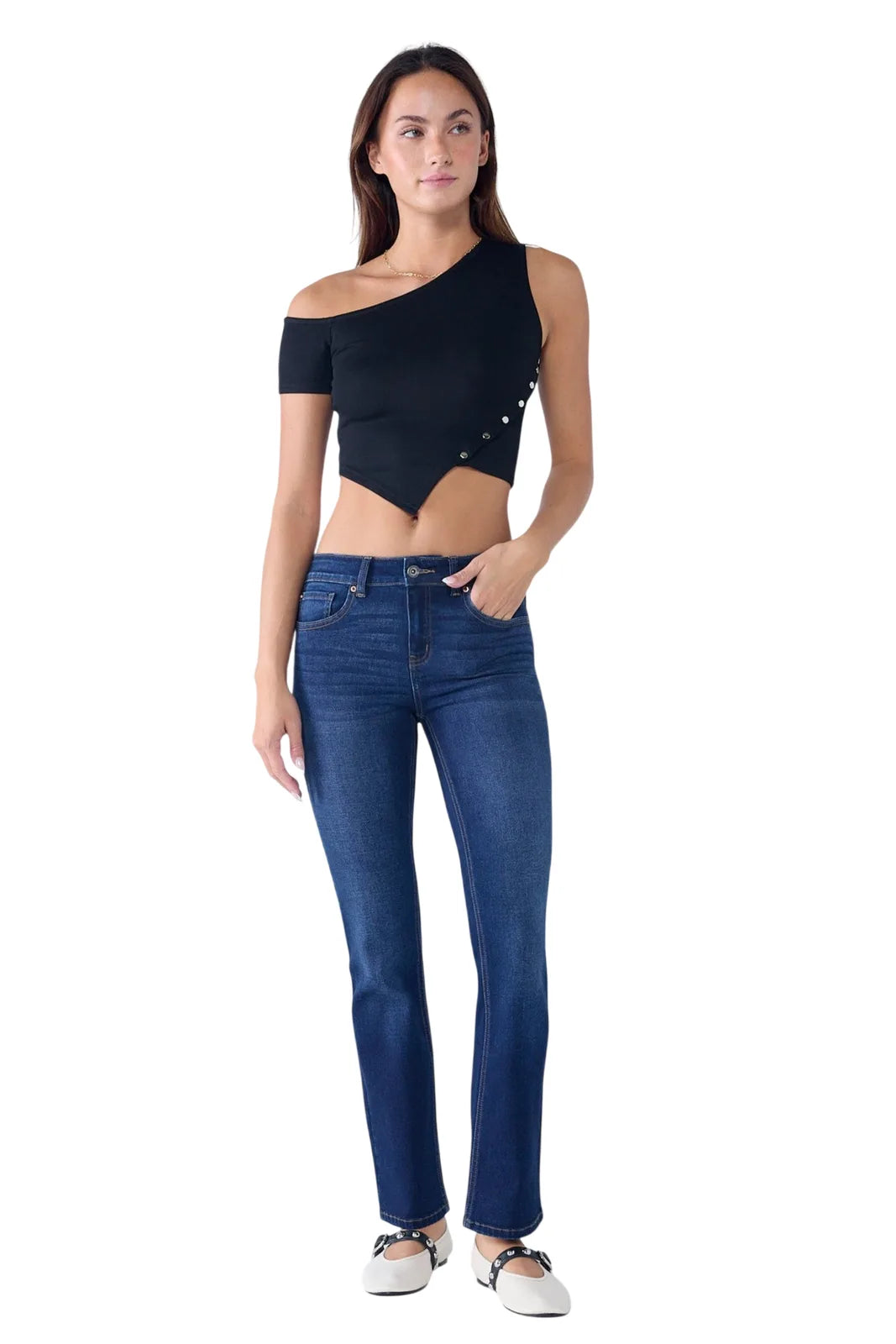 High Rise Slim Bootcut Jeans With Gentle Wash
