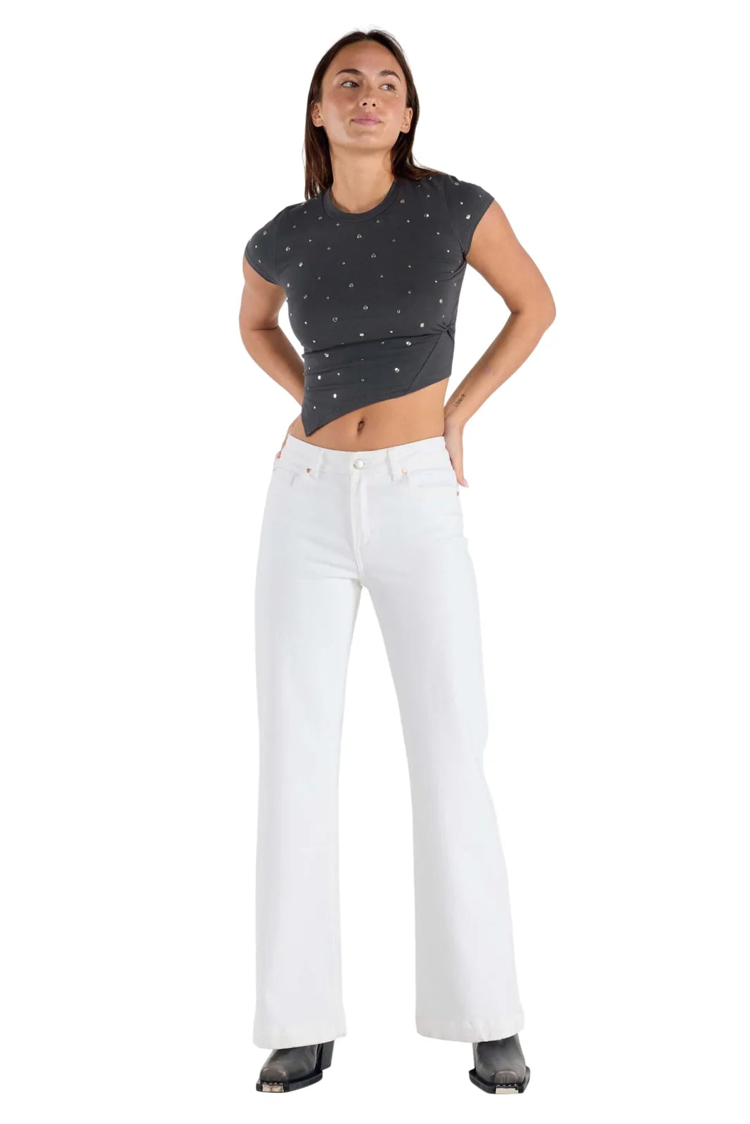 32.5 Inseam Basic White Wide Jeans
