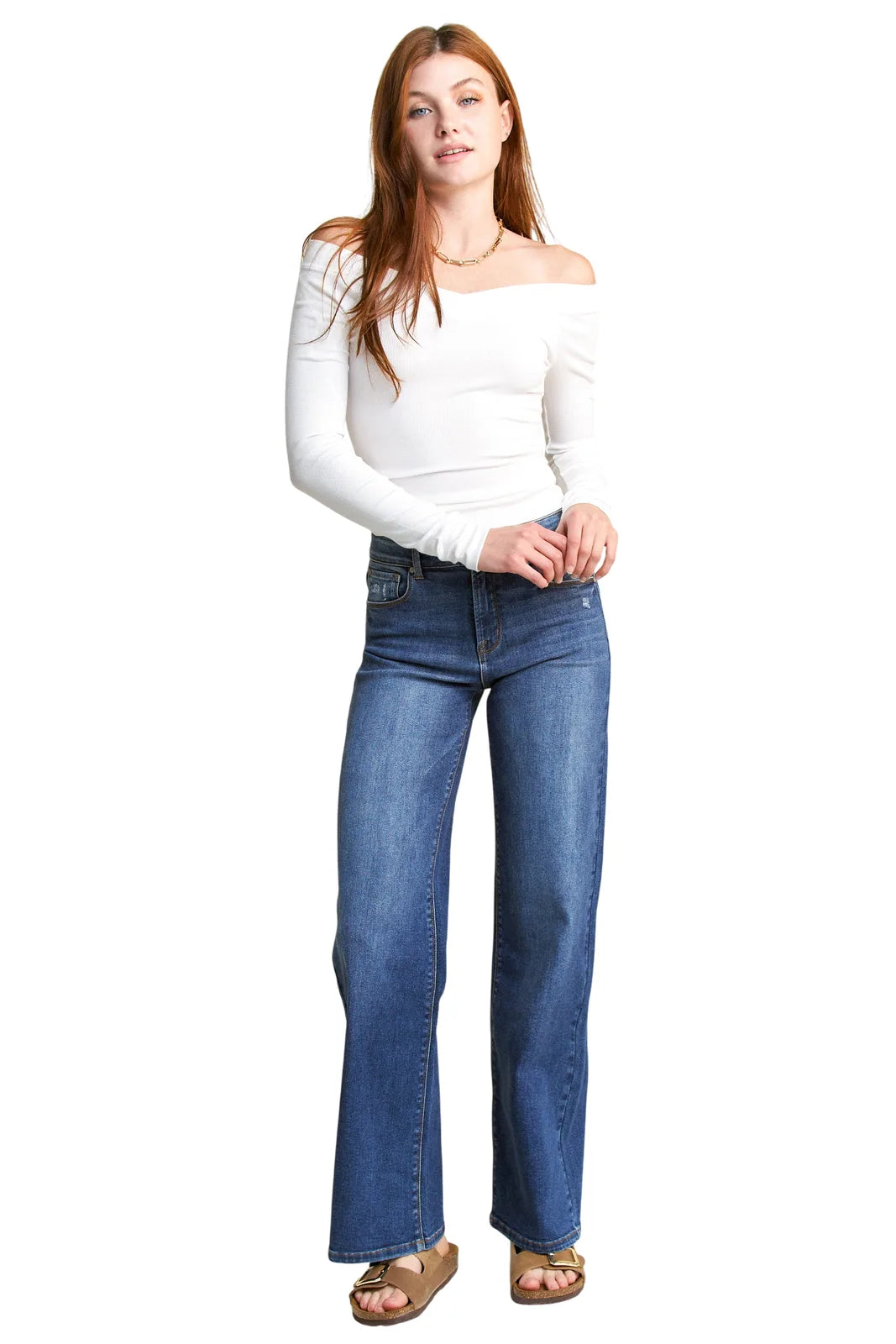 High Rise Destructed Wide Leg Jeans