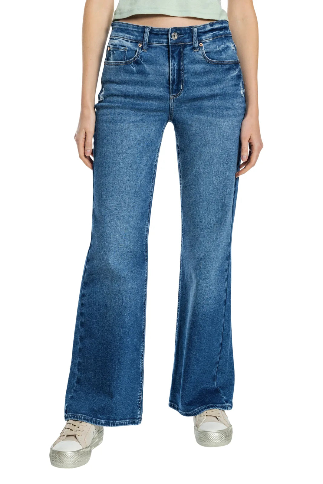 High Rise Destructed Wide Leg Jeans