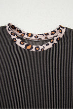 Leopard Patchwork Corded Knit Top & Crop Pants Set