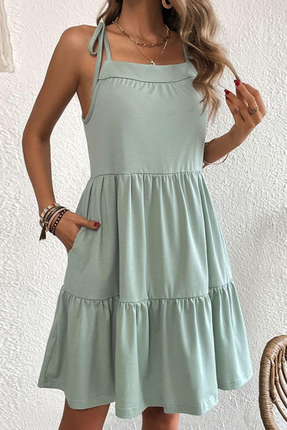 Women's Dresses Tie-Shoulder Tiered Dress with Pockets