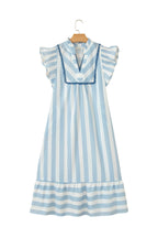 Stripe Lace Trim V-Neck Ruffle Midi Dress