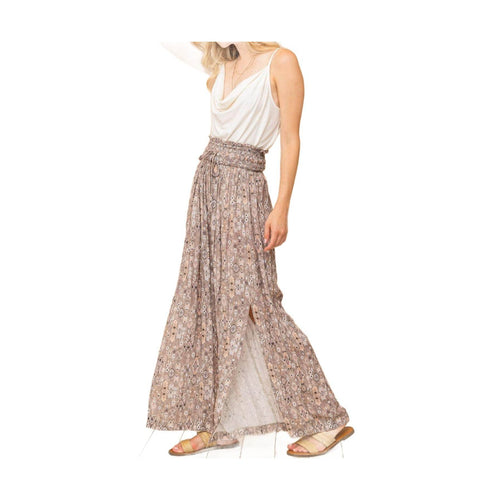 And The Why Printed Smocked Waist Slit Wide Leg Pants - VacationGrabs