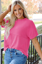 Solid Corded Knit Mock Neck T-Shirt