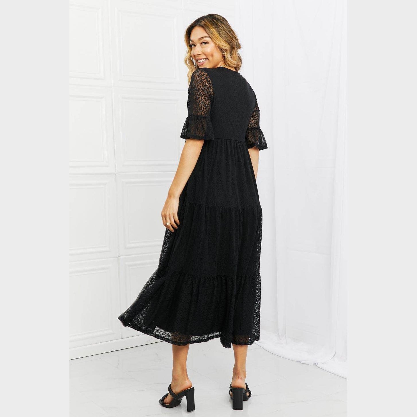 Lovely Lace Black Tiered Dress - VacationGrabs