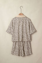 Leopard Collared V-Neck Top & Shorts Set