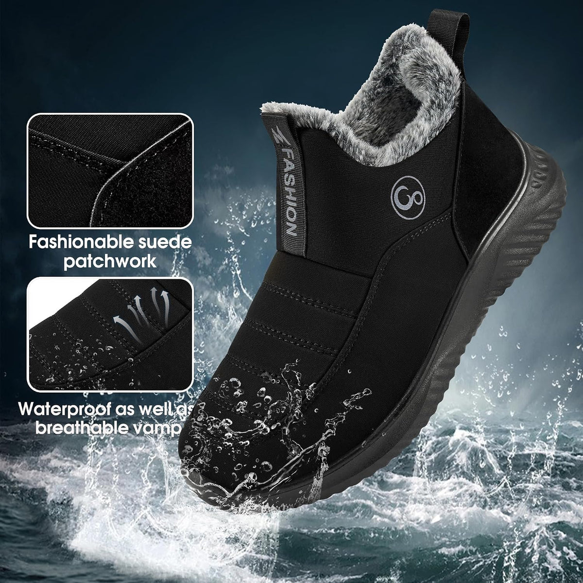 Women's Fur Lined Waterproof Snow Ankle Boots, Non-Slip