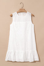Floral Eyelet Embroidered Sleeveless Ruffle Hem Dress