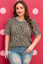 Plus Size Leopard Textured Short Sleeve T-Shirt