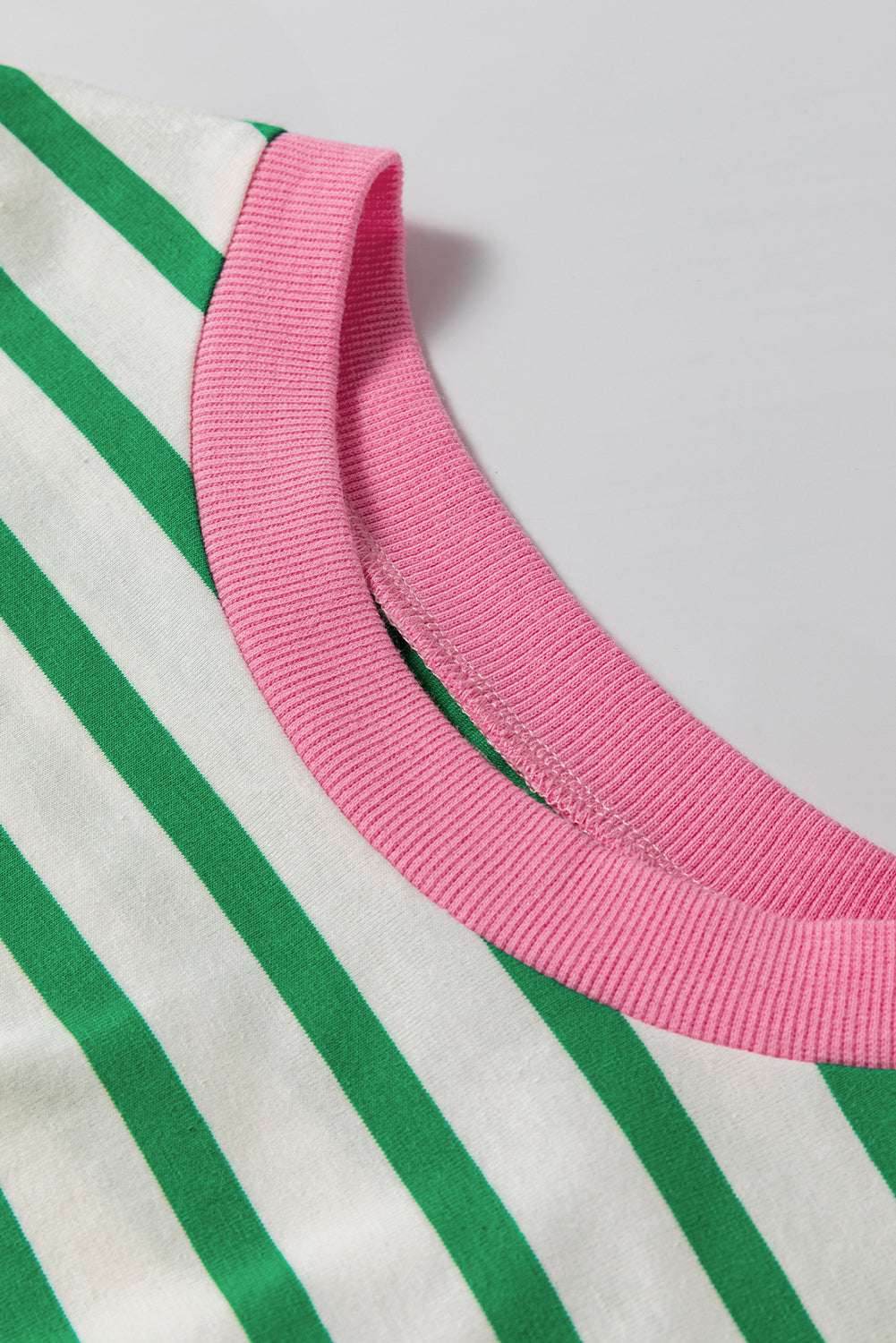 Bright Green Striped Contrast Edge Long Sleeve Top - VacationGrabs
