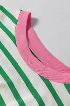Bright Green Striped Contrast Edge Long Sleeve Top - VacationGrabs