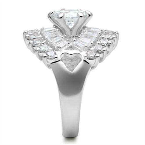 Elegant 925 silver engagement ring adorned with brilliant cut stones and heart detailing