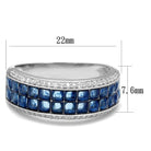 Elegant 925 silver travel jewelry ring with blue gemstones and diamond accents, measuring 22mm by 7.6mm