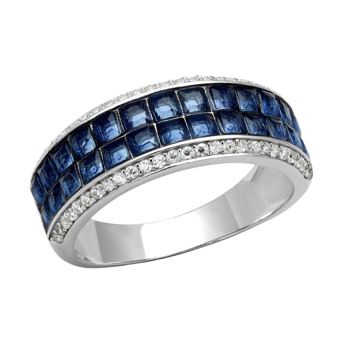 Elegant women's ring featuring 925 silver travel jewelry with blue sapphires and sparkling diamonds