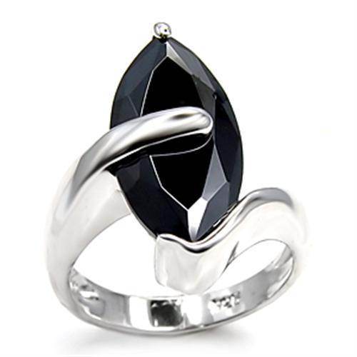 Elegant 925 sterling silver black stone ring featuring a marquise-cut black stone for a modern look