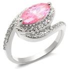 Elegant 925 sterling silver cocktail ring featuring a large pink gemstone and sparkling accents.